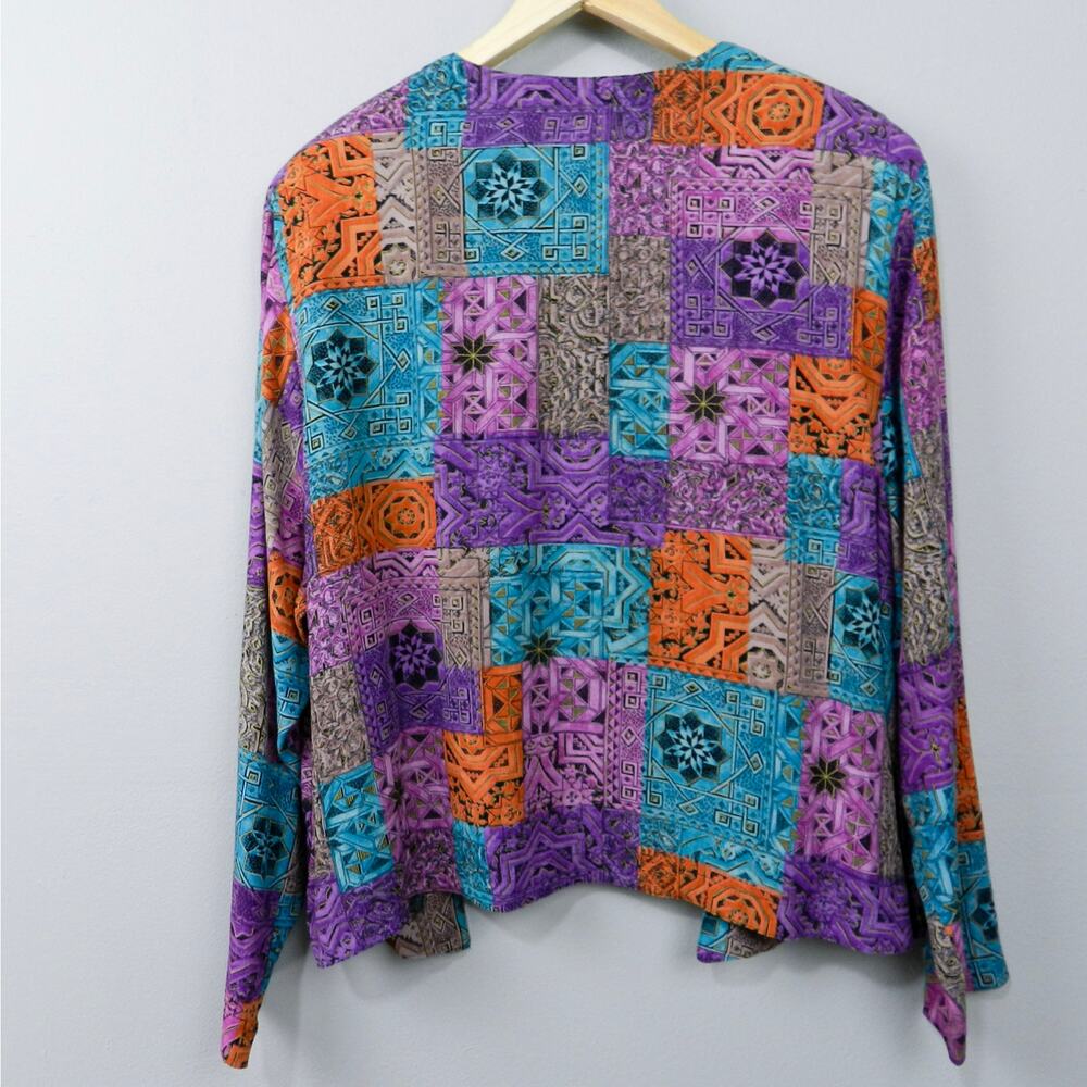Vintage Laura Kieffer Twofer Jacket Top Sz XL Purple Teal Black Print 80s 90s - Picture 9 of 12